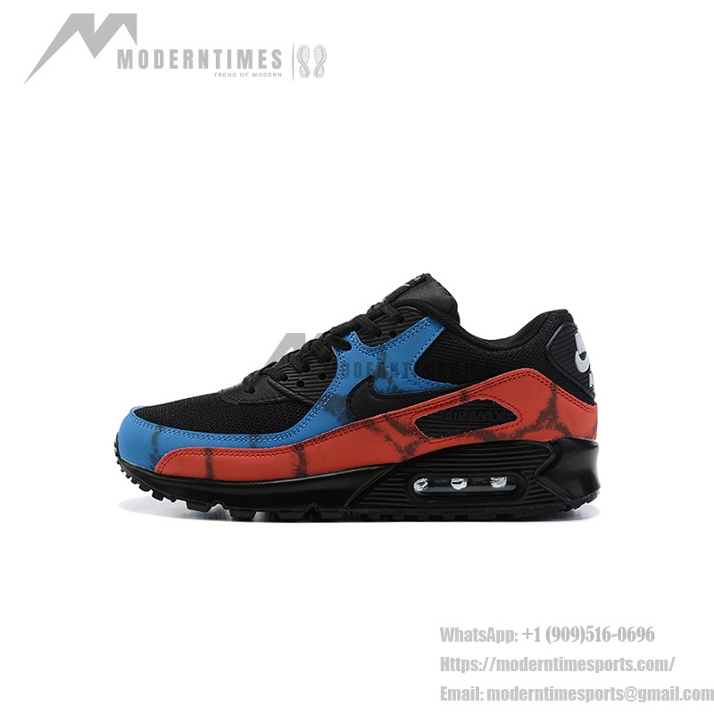 Nike Air Max 90 DJ6888-001 - タイダイデザインのブラックスニーカー Nike Air Max 90 DJ6888-001 - レッドとブルーのタイダイオーバーレイを施したブラックスニーカー