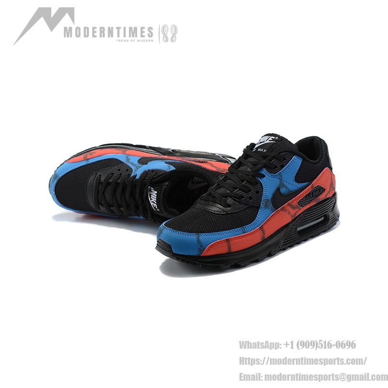Nike Air Max 90 DJ6888-001 - タイダイデザインのブラックスニーカー Nike Air Max 90 DJ6888-001 - レッドとブルーのタイダイオーバーレイを施したブラックスニーカー