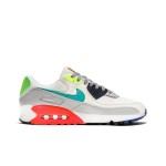 Nike Air Max 90 DA5562-001 - 魅力的なティールとネオングリーンのアクセント付きグレースニーカー Nike Air Max 90 DA5562-001 - グレーのスニーカー、ティール、ネオングリーン、レッドアクセント、スタイリッシュなデザインと快適さ