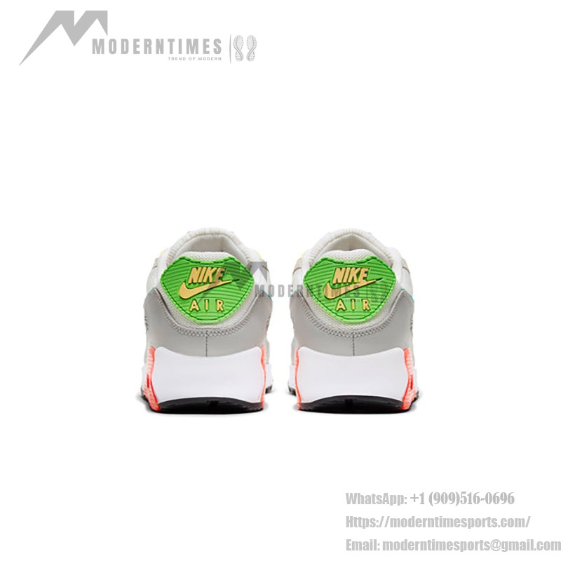 Nike Air Max 90 DA5562-001 - 魅力的なティールとネオングリーンのアクセント付きグレースニーカー Nike Air Max 90 DA5562-001 - グレーのスニーカー、ティール、ネオングリーン、レッドアクセント、スタイリッシュなデザインと快適さ