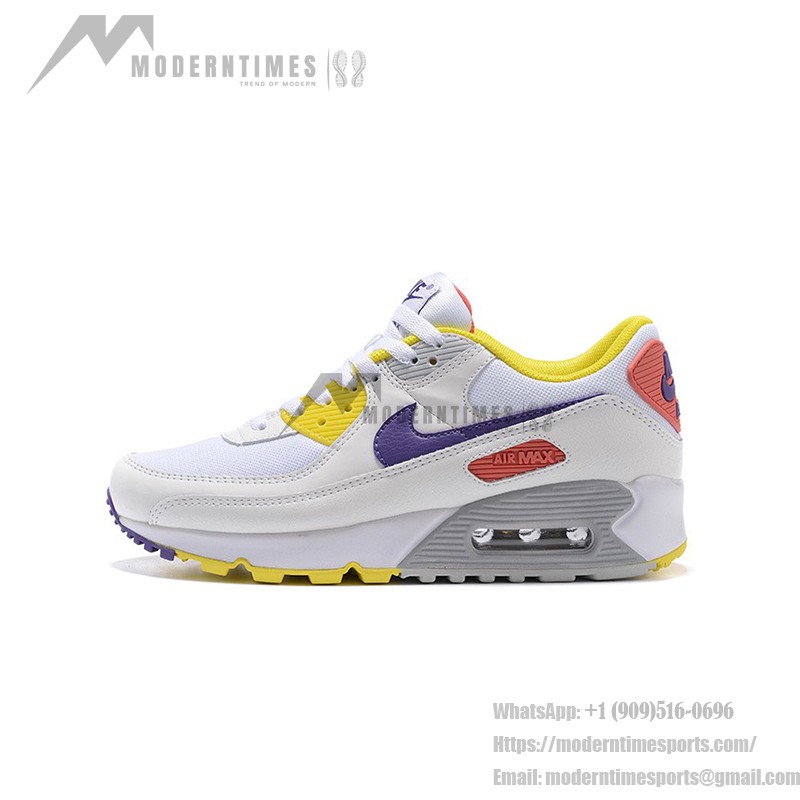 Nike Air Max 90 DA8726-100 - 鮮やかなカラーが魅力のアイコニックなホワイトスニーカー Nike Air Max 90 DA8726-100 - イエロー、パープル、レッドアクセントが特徴のホワイトスニーカー