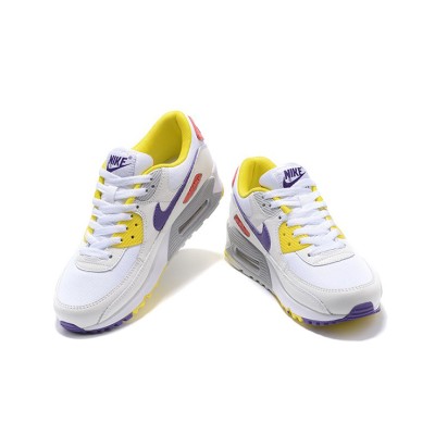 Nike Air Max 90 DA8726-100 - 鮮やかなイエロー、パープル、レッドアクセントが特徴のホワイトスニーカー | アイコニックなスタイルと快適さ