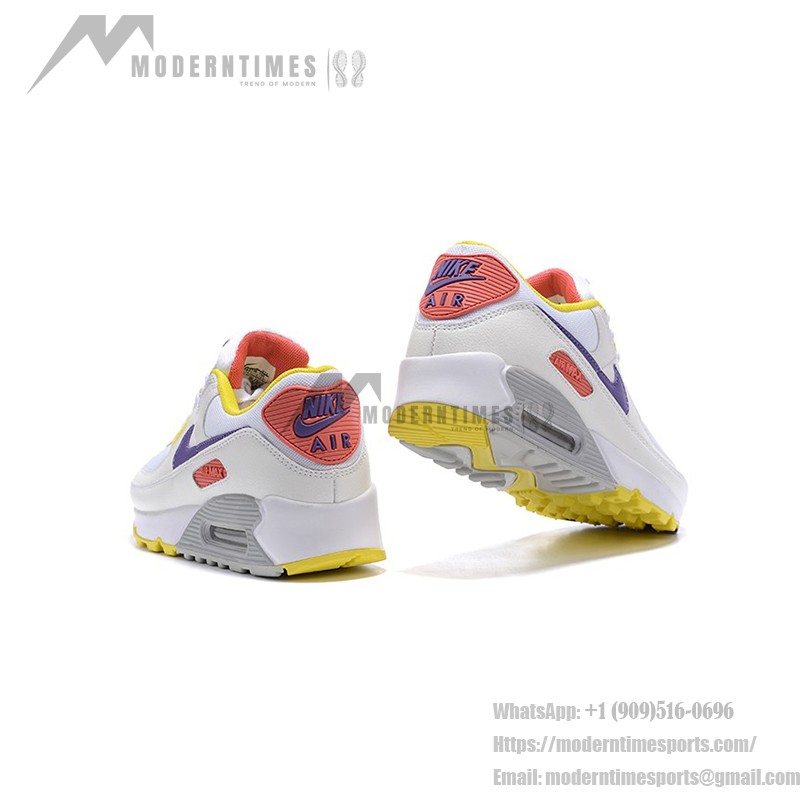 Nike Air Max 90 DA8726-100 - 鮮やかなカラーが魅力のアイコニックなホワイトスニーカー Nike Air Max 90 DA8726-100 - イエロー、パープル、レッドアクセントが特徴のホワイトスニーカー