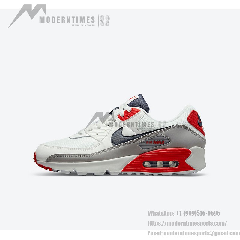 Nike Air Max 90 DB0625-101 ホワイト&ネイビースニーカー Nike Air Max 90 DB0625-101、ホワイトスニーカー(赤とネイビーのアクセント付き)
