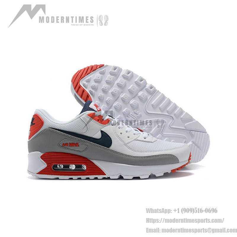 Nike Air Max 90 DB0625-101 - タイムレスで洗練されたホワイトスニーカー Nike Air Max 90 DB0625-101 - グレー、レッド、ネイビーアクセントが特徴のホワイトスニーカー