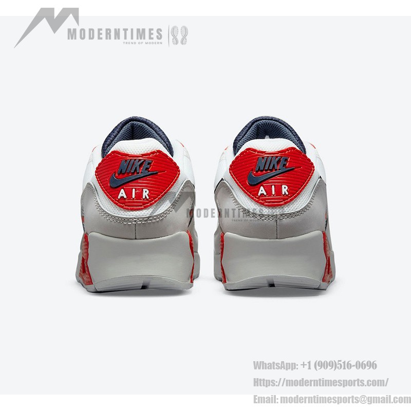 Nike Air Max 90 DB0625-101 ホワイト&ネイビースニーカー Nike Air Max 90 DB0625-101、ホワイトスニーカー(赤とネイビーのアクセント付き)