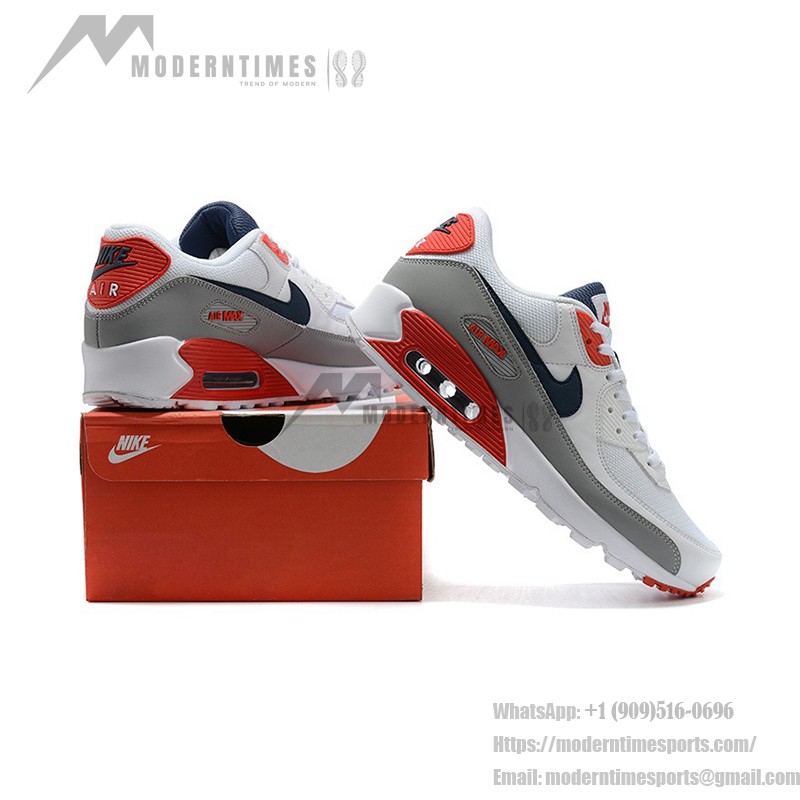 Nike Air Max 90 DB0625-101 - タイムレスで洗練されたホワイトスニーカー Nike Air Max 90 DB0625-101 - グレー、レッド、ネイビーアクセントが特徴のホワイトスニーカー