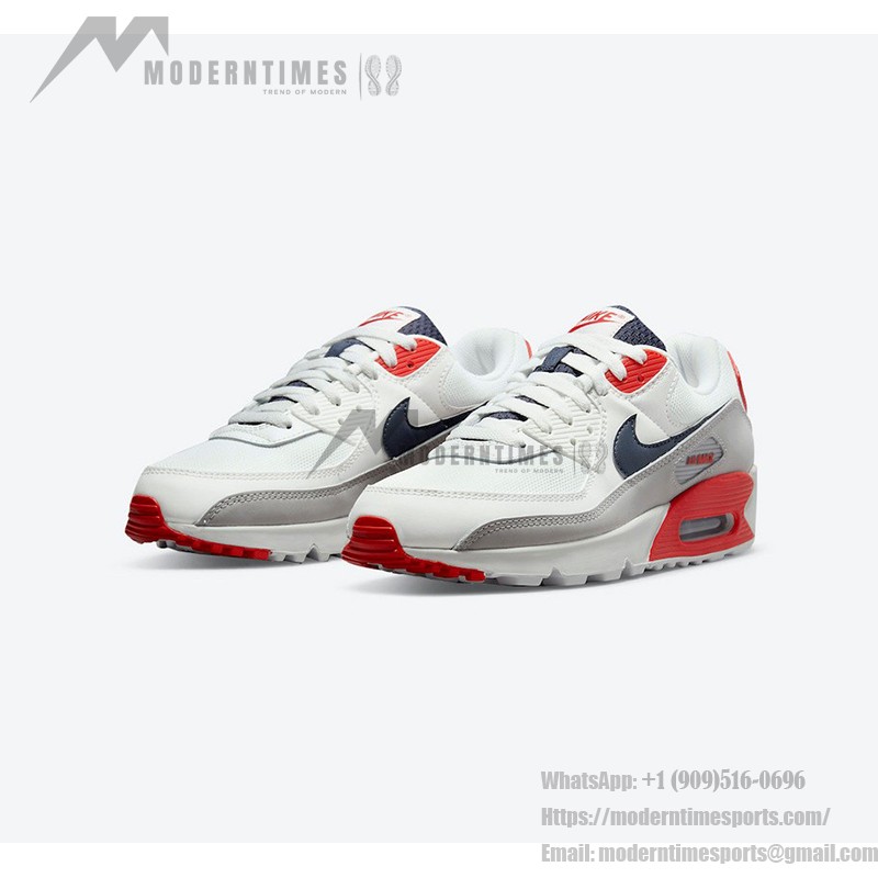 Nike Air Max 90 DB0625-101 ホワイト&ネイビースニーカー Nike Air Max 90 DB0625-101、ホワイトスニーカー(赤とネイビーのアクセント付き)