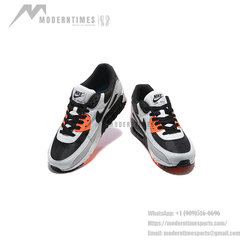 Nike Air Max 90 DC9845-100 - グレー、ブラック&オレンジのスニーカー Nike Air Max 90 DC9845-100 - グレー、ブラック&オレンジのスニーカー、斑点模様のミッドソール付き