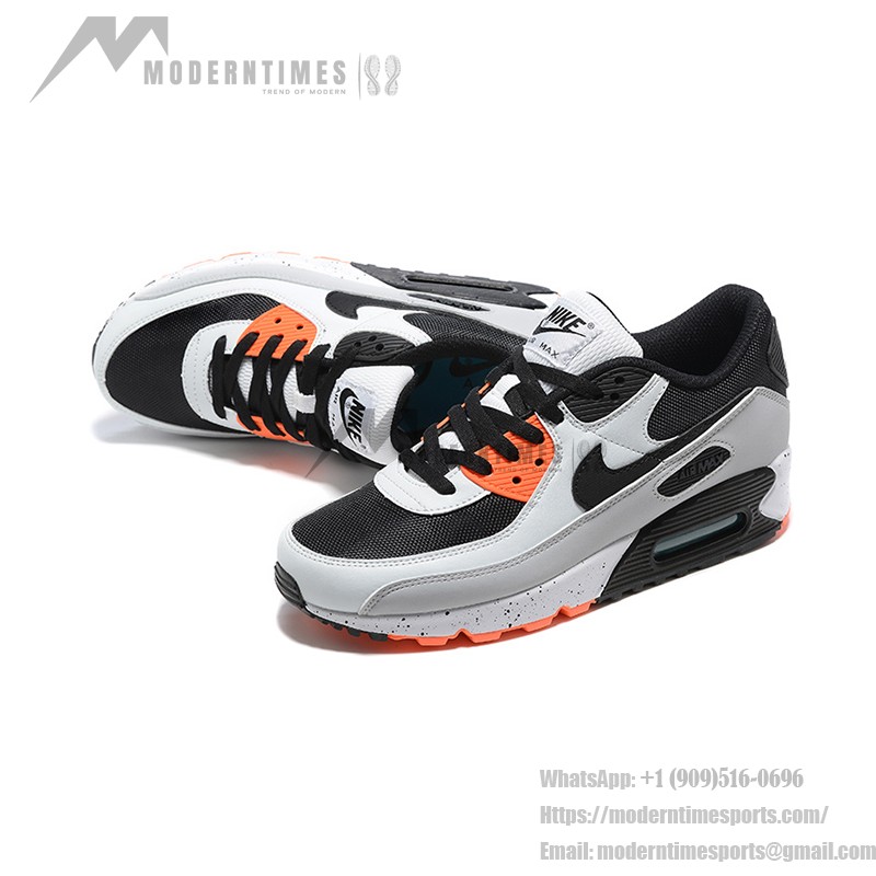Nike Air Max 90 DC9845-100 - グレー、ブラック&オレンジのスニーカー Nike Air Max 90 DC9845-100 - グレー、ブラック&オレンジのスニーカー、斑点模様のミッドソール付き