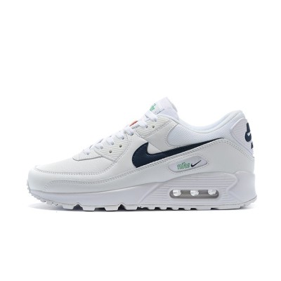 Nike Air Max 90 DH1316-101 - ネイビー＆グリーンアクセントが際立つクリーンなホワイトスニーカー | タイムレスな快適さとモダンなスタイル