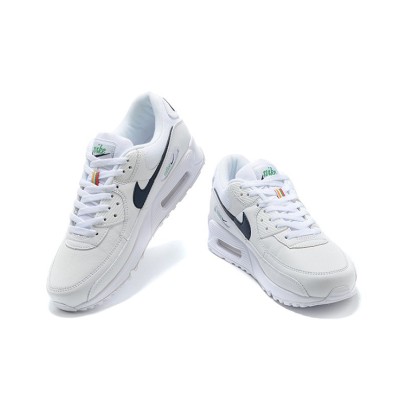 Nike Air Max 90 DH1316-101 - ネイビー＆グリーンアクセントが際立つクリーンなホワイトスニーカー | タイムレスな快適さとモダンなスタイル