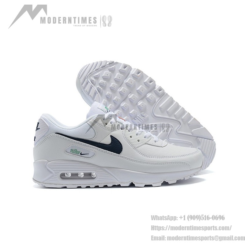 Nike Air Max 90 DH1316-101 - スタイリッシュなホワイトスニーカー Nike Air Max 90 DH1316-101 - ネイビーとグリーンアクセントが特徴のホワイトスニーカー