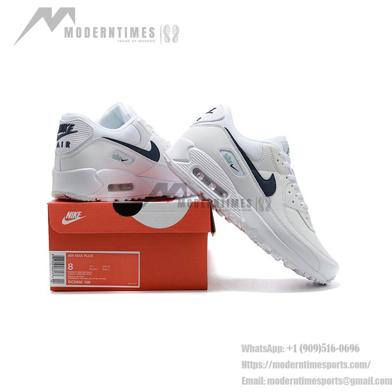 Nike Air Max 90 DH1316-101 - スタイリッシュなホワイトスニーカー Nike Air Max 90 DH1316-101 - ネイビーとグリーンアクセントが特徴のホワイトスニーカー