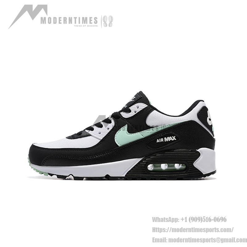 Nike Air Max 90 DH4619-100 - フレッシュなスタイルとクラシックな快適さ Nike Air Max 90 DH4619-100 - ブラック&ホワイトスニーカー、ミントグリーンスウッシュ付き