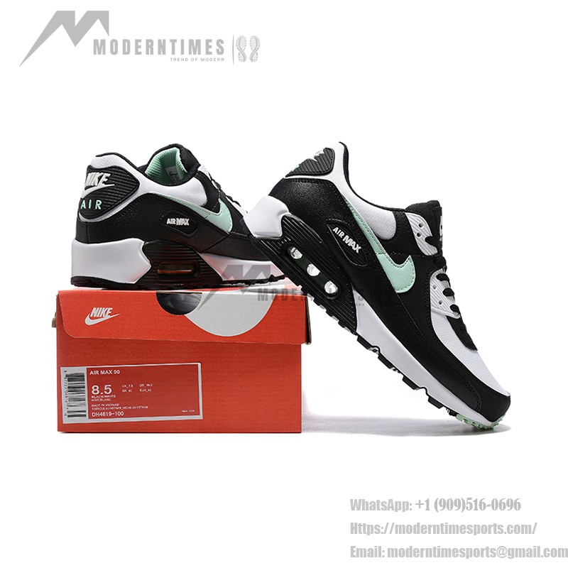 Nike Air Max 90 DH4619-100 - フレッシュなスタイルとクラシックな快適さ Nike Air Max 90 DH4619-100 - ブラック&ホワイトスニーカー、ミントグリーンスウッシュ付き