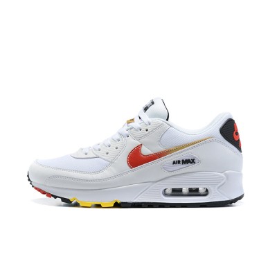 Nike Air Max 90 DJ5530-100 - 赤いスウッシュとゴールドアクセントが特徴のホワイトスニーカー | スタイリッシュな快適さと象徴的なデザイン