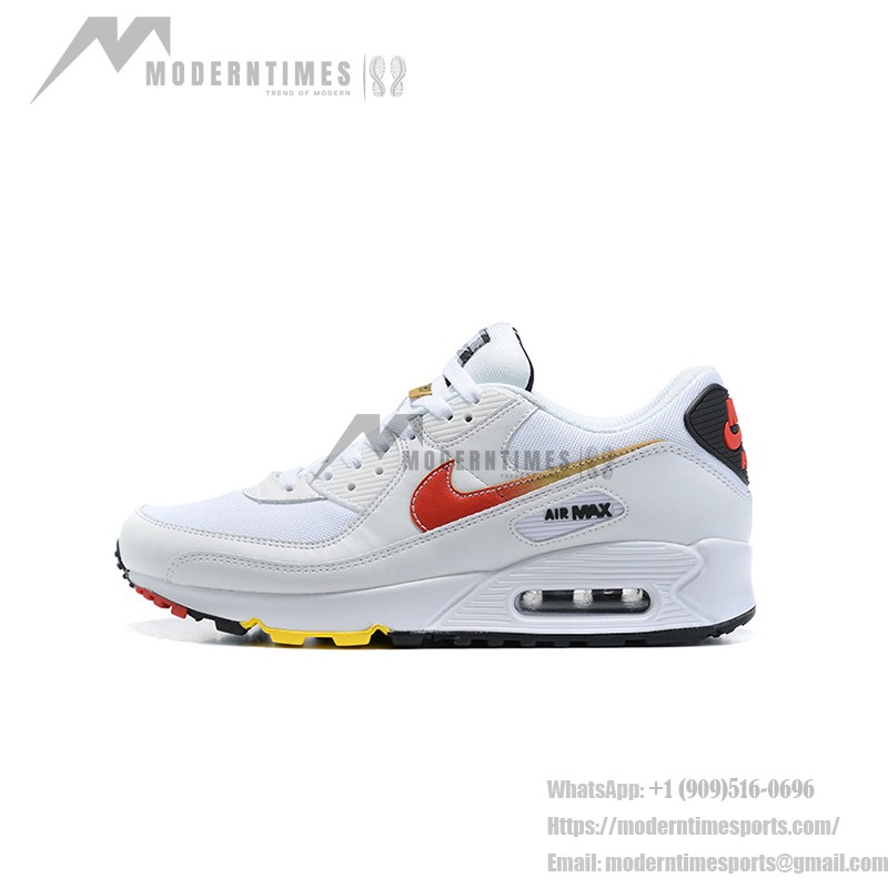 Nike Air Max 90 DJ5530-100 - ホワイト レッドスウッシュとゴールドハイライト Nike Air Max 90 DJ5530-100 ホワイトスニーカー レッドスウッシュとゴールドアクセント