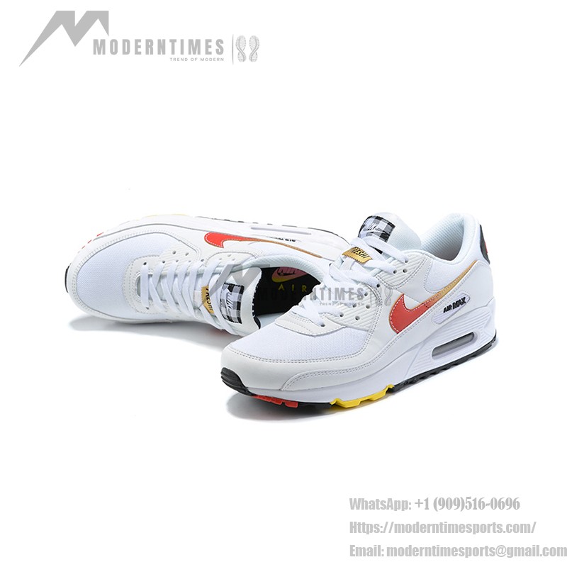 Nike Air Max 90 DJ5530-100 - ホワイト レッドスウッシュとゴールドハイライト Nike Air Max 90 DJ5530-100 ホワイトスニーカー レッドスウッシュとゴールドアクセント