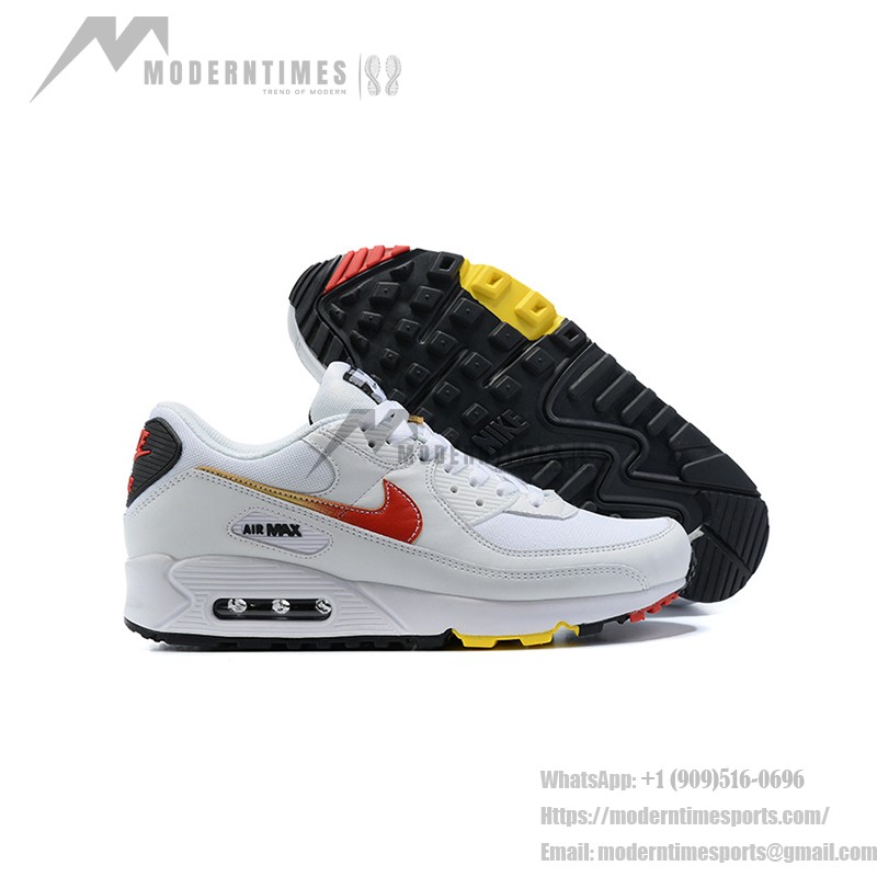Nike Air Max 90 DJ5530-100 - ホワイト レッドスウッシュとゴールドハイライト Nike Air Max 90 DJ5530-100 ホワイトスニーカー レッドスウッシュとゴールドアクセント