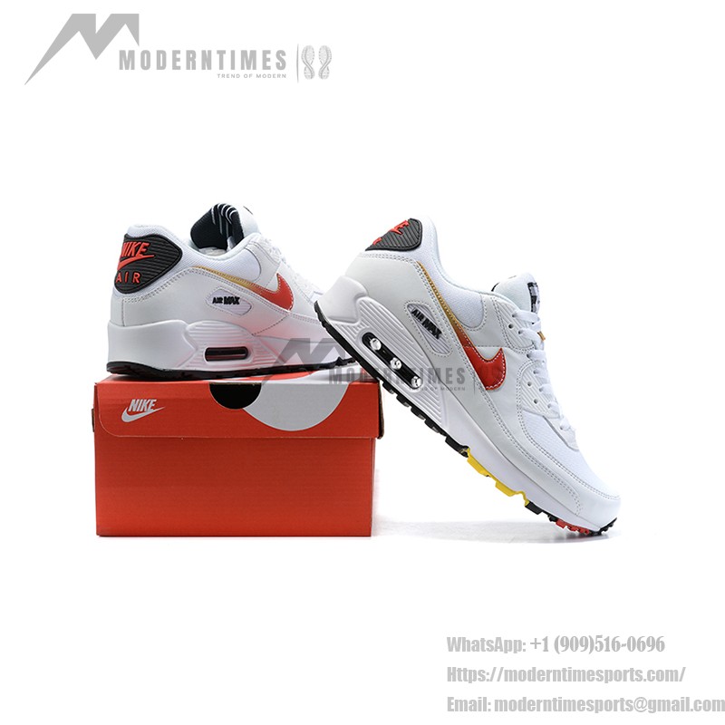 Nike Air Max 90 DJ5530-100 - ホワイト レッドスウッシュとゴールドハイライト Nike Air Max 90 DJ5530-100 ホワイトスニーカー レッドスウッシュとゴールドアクセント
