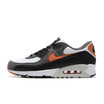 Nike Air Max 90 DM0029-101 - グレー、ブラック、ホワイトのスニーカー、鮮やかなオレンジアクセント付き | 大胆な快適さとスタイル