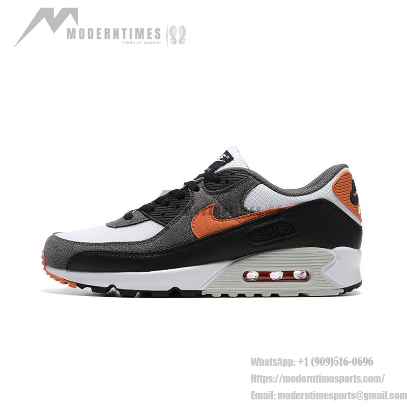 Nike Air Max 90 DM0029-101 - 大胆なグレー&オレンジスニーカー Nike Air Max 90 DM0029-101 - グレー、ブラック、ホワイトのスニーカー、オレンジアクセント付き