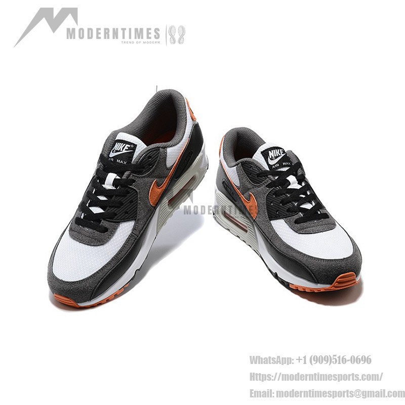 Nike Air Max 90 DM0029-101 - 大胆なグレー&オレンジスニーカー Nike Air Max 90 DM0029-101 - グレー、ブラック、ホワイトのスニーカー、オレンジアクセント付き