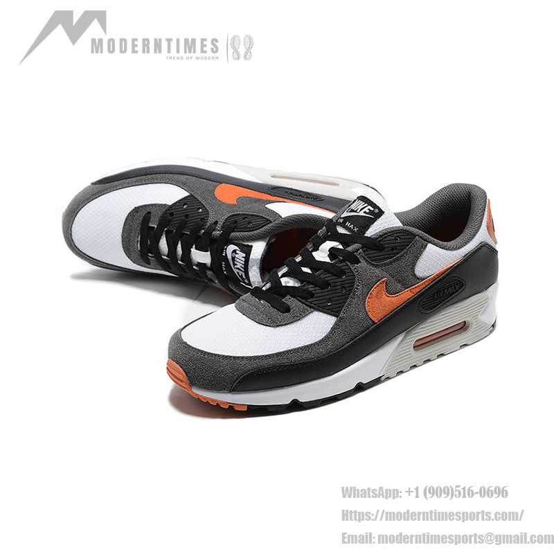 Nike Air Max 90 DM0029-101 - 大胆なグレー&オレンジスニーカー Nike Air Max 90 DM0029-101 - グレー、ブラック、ホワイトのスニーカー、オレンジアクセント付き