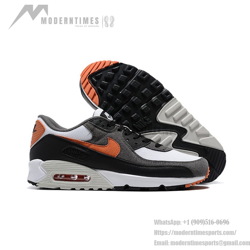 Nike Air Max 90 DM0029-101 - 大胆なグレー&オレンジスニーカー Nike Air Max 90 DM0029-101 - グレー、ブラック、ホワイトのスニーカー、オレンジアクセント付き