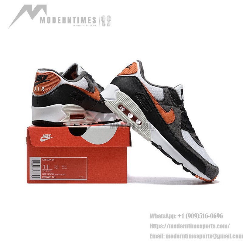 Nike Air Max 90 DM0029-101 - 大胆なグレー&オレンジスニーカー Nike Air Max 90 DM0029-101 - グレー、ブラック、ホワイトのスニーカー、オレンジアクセント付き