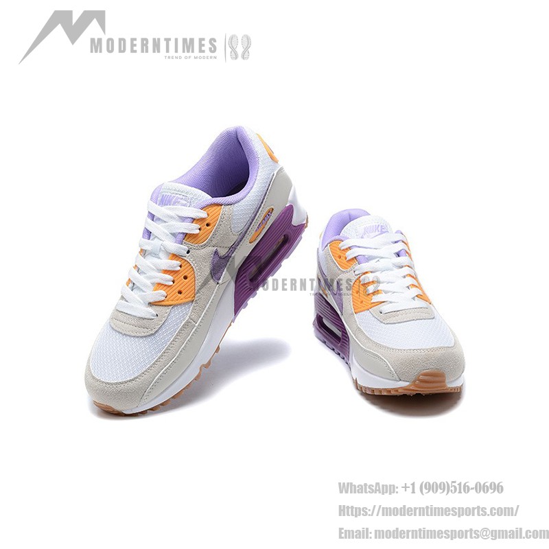 Nike Air Max 90 DM0029-102 - スタイリッシュなベージュスニーカー(パープル&オレンジアクセント付き) Nike Air Max 90 DM0029-102 - パープルとオレンジのアクセントが際立つベージュスニーカー