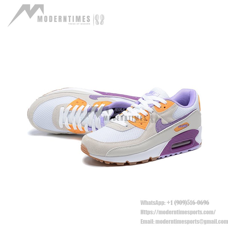 Nike Air Max 90 DM0029-102 - スタイリッシュなベージュスニーカー(パープル&オレンジアクセント付き) Nike Air Max 90 DM0029-102 - パープルとオレンジのアクセントが際立つベージュスニーカー
