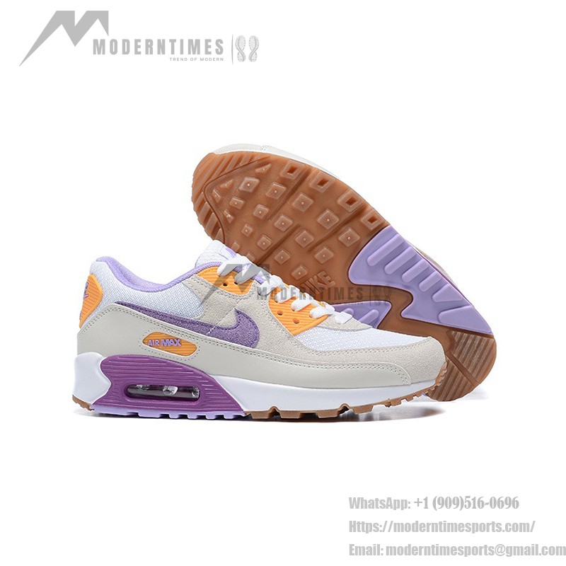 Nike Air Max 90 DM0029-102 - スタイリッシュなベージュスニーカー(パープル&オレンジアクセント付き) Nike Air Max 90 DM0029-102 - パープルとオレンジのアクセントが際立つベージュスニーカー