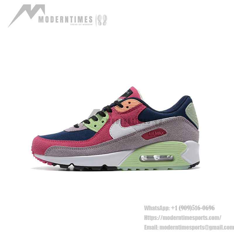 Nike Air Max 90 DM0035-500 - 鮮やかなマルチカラースエードスニーカー Nike Air Max 90 DM0035-500 - マルチカラースエードスニーカー 鮮やかなピンク、グリーン、ネイビーのアクセント付き