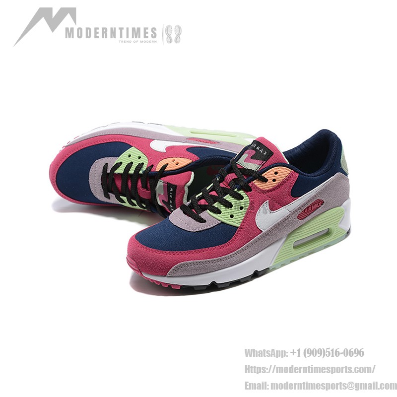 Nike Air Max 90 DM0035-500 - 鮮やかなマルチカラースエードスニーカー Nike Air Max 90 DM0035-500 - マルチカラースエードスニーカー 鮮やかなピンク、グリーン、ネイビーのアクセント付き