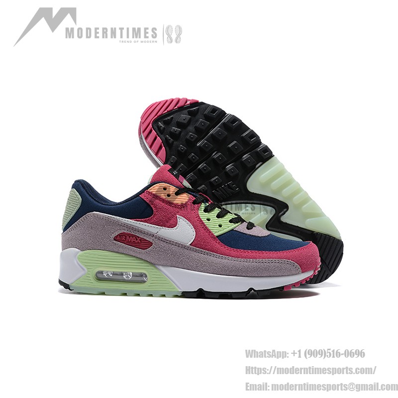 Nike Air Max 90 DM0035-500 - 鮮やかなマルチカラースエードスニーカー Nike Air Max 90 DM0035-500 - マルチカラースエードスニーカー 鮮やかなピンク、グリーン、ネイビーのアクセント付き