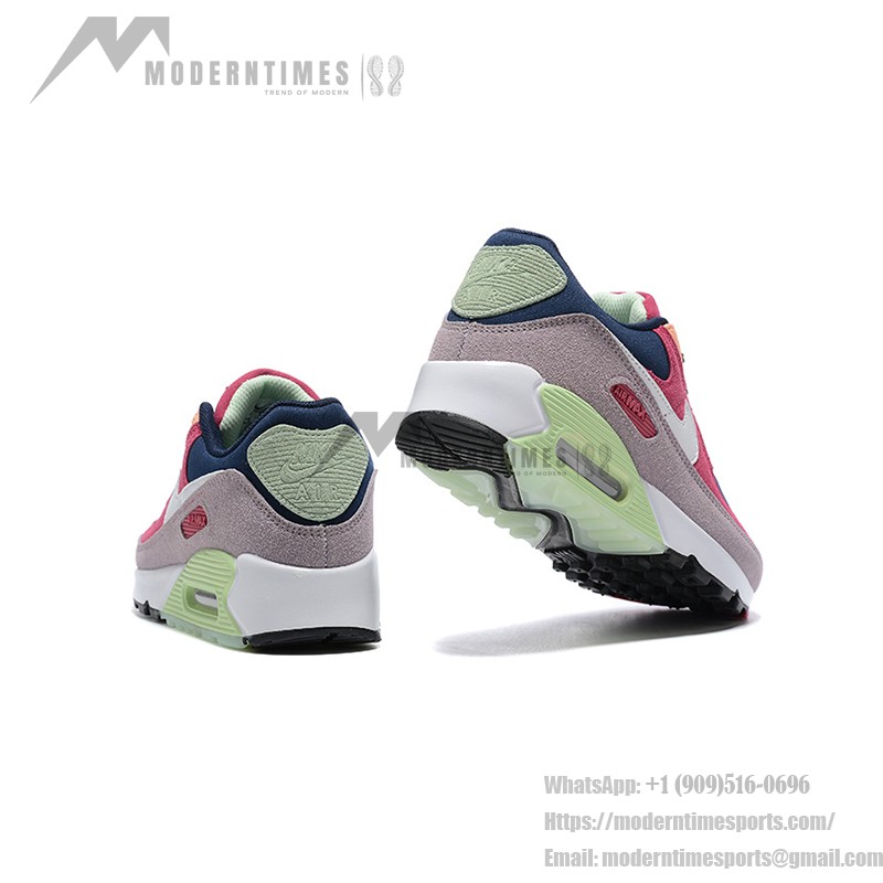 Nike Air Max 90 DM0035-500 - 鮮やかなマルチカラースエードスニーカー Nike Air Max 90 DM0035-500 - マルチカラースエードスニーカー 鮮やかなピンク、グリーン、ネイビーのアクセント付き