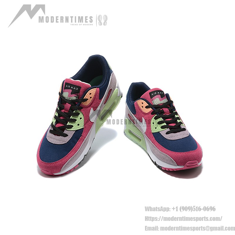 Nike Air Max 90 DM0035-500 - 鮮やかなマルチカラースエードスニーカー Nike Air Max 90 DM0035-500 - マルチカラースエードスニーカー 鮮やかなピンク、グリーン、ネイビーのアクセント付き
