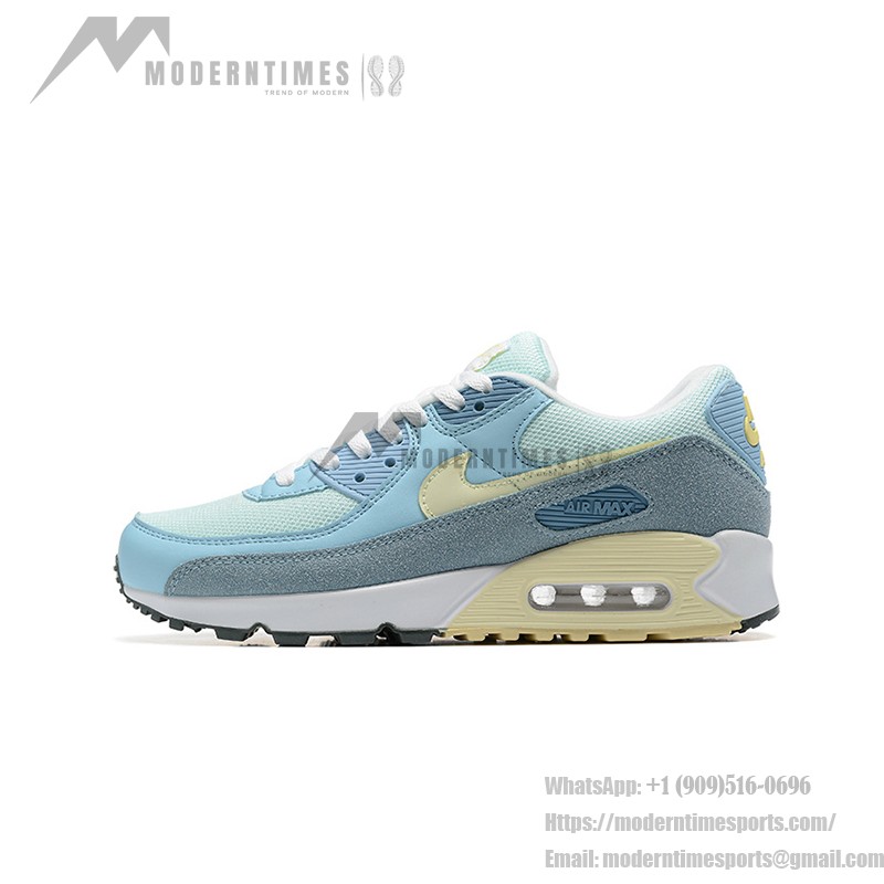 Nike Air Max 90 DM2829-001 - ライトブルーとパステルアクセントのスニーカー Nike Air Max 90 DM2829-001 - ライトブルーのスニーカー、イエローパステルアクセント付き