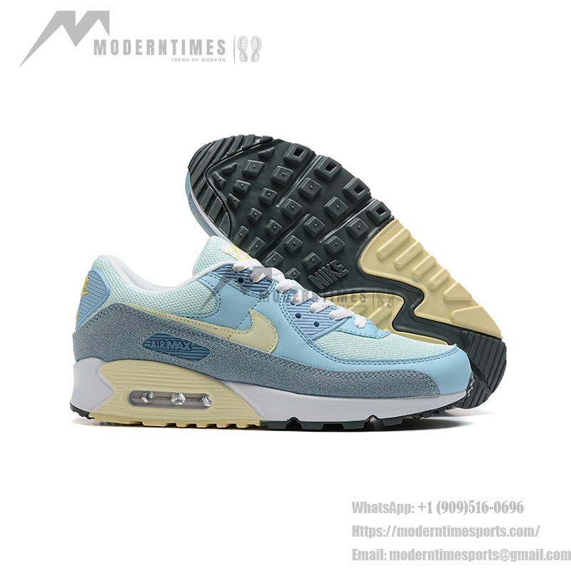 Nike Air Max 90 DM2829-001 - ライトブルーとパステルアクセントのスニーカー Nike Air Max 90 DM2829-001 - ライトブルーのスニーカー、イエローパステルアクセント付き