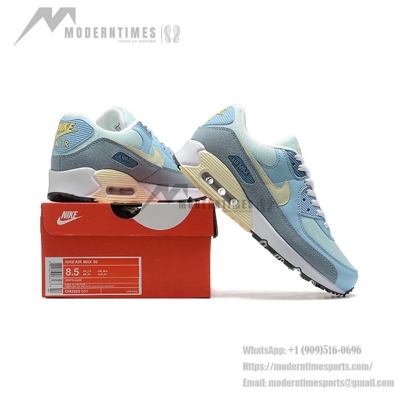 Nike Air Max 90 DM2829-001 - ライトブルーとパステルアクセントのスニーカー Nike Air Max 90 DM2829-001 - ライトブルーのスニーカー、イエローパステルアクセント付き