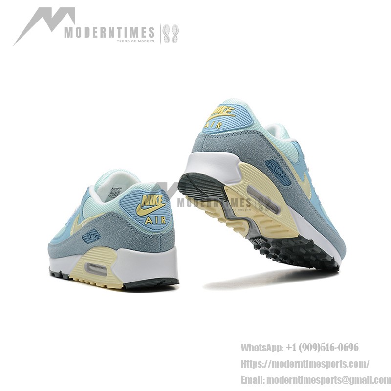 Nike Air Max 90 DM2829-001 - ライトブルーとパステルアクセントのスニーカー Nike Air Max 90 DM2829-001 - ライトブルーのスニーカー、イエローパステルアクセント付き