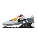 Nike Air Max 90 DM8151-100 - 大胆なグレーデザイン Nike Air Max 90 DM8151-100 - グレーのスニーカー、ブラック、レッド&イエローのアクセント付き