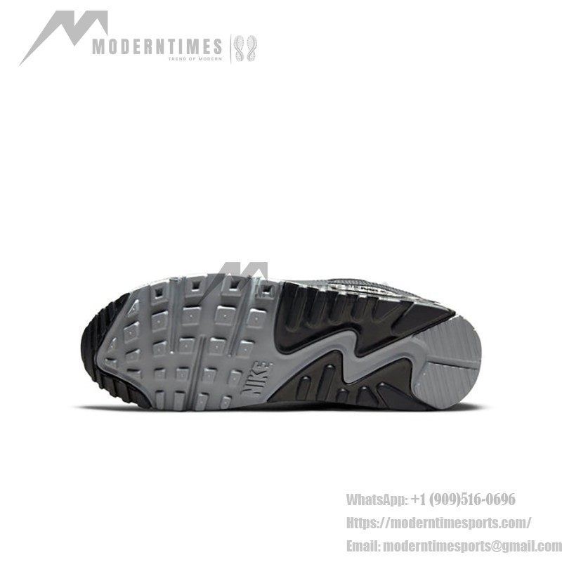 Nike Air Max 90 DM8151-100 - 大胆なグレーデザイン Nike Air Max 90 DM8151-100 - グレーのスニーカー、ブラック、レッド&イエローのアクセント付き