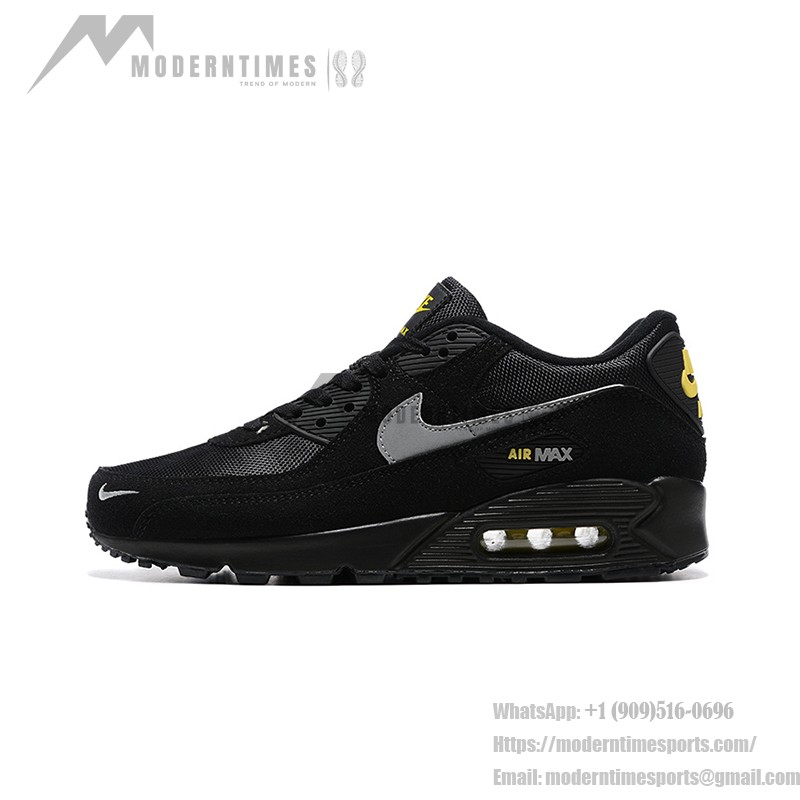 Nike Air Max 90 DO6706-001 - ブラック、グレー&イエロースニーカー Nike Air Max 90 DO6706-001 - グレースウッシュとイエローアクセントが特徴のブラックスニーカー