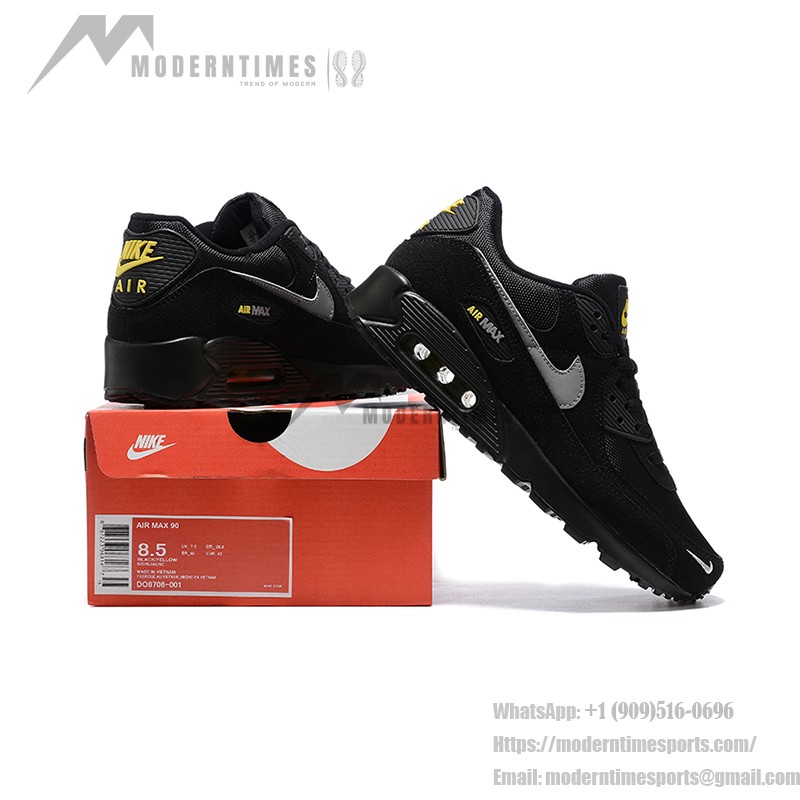 Nike Air Max 90 DO6706-001 - ブラック、グレー&イエロースニーカー Nike Air Max 90 DO6706-001 - グレースウッシュとイエローアクセントが特徴のブラックスニーカー