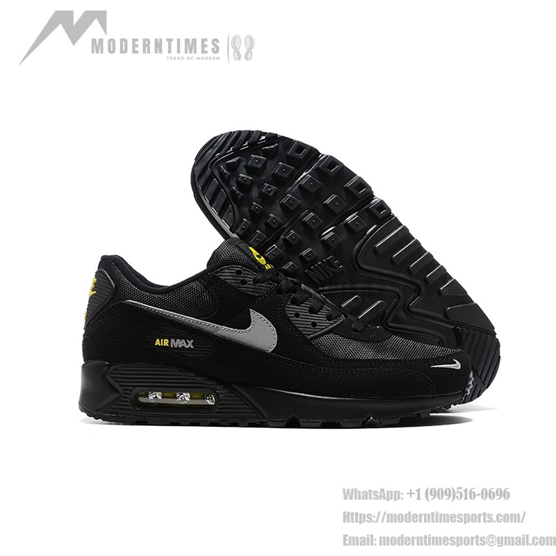 Nike Air Max 90 DO6706-001 - ブラック、グレー&イエロースニーカー Nike Air Max 90 DO6706-001 - グレースウッシュとイエローアクセントが特徴のブラックスニーカー
