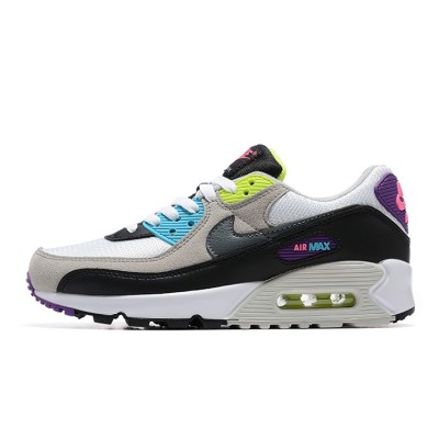 Nike Air Max 90 DR9900-100 - グレー、ブラック、ホワイトのマルチカラースニーカー、鮮やかなネオンアクセント付き | アイコニックな快適さと大胆なスタイル
