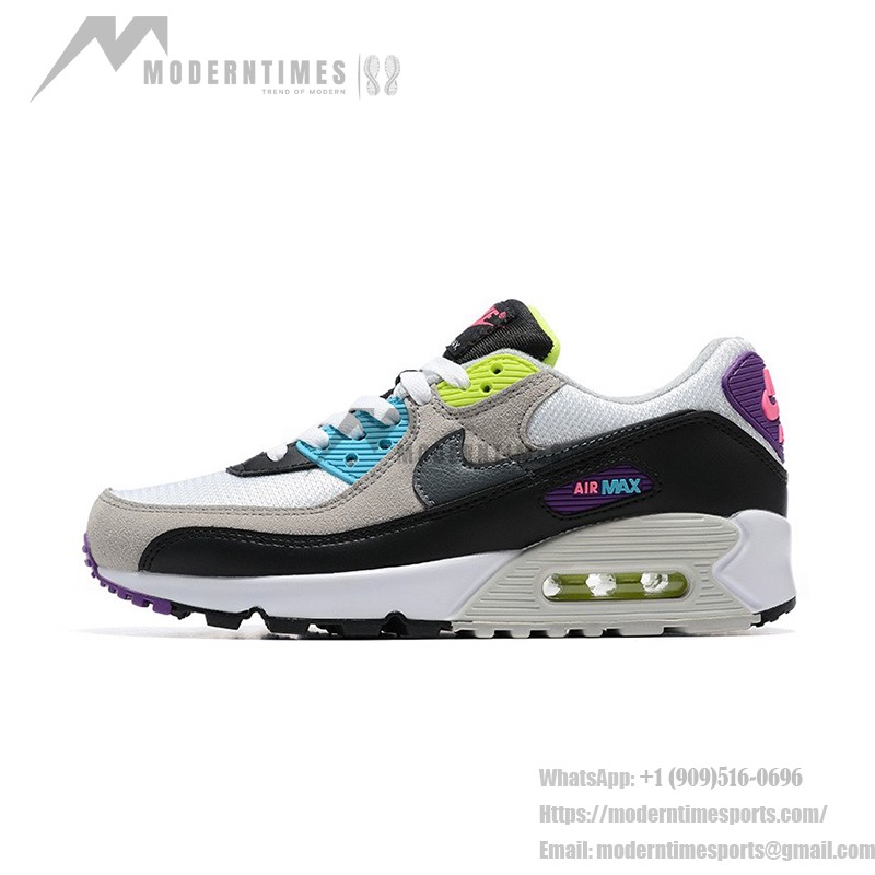 Nike Air Max 90 DR9900-100 - 鮮やかなマルチカラースニーカー Nike Air Max 90 DR9900-100 - グレー、ブラック、ホワイトのマルチカラースニーカー、ネオンアクセント付き